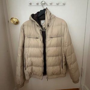 Brunello Cuchinelli nylon down bomber jacket with hood (men's size medium)